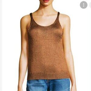 SiLK Knit Vince Tank Top Cami Luxury Ribbed Hem Brown Yarn From Japan  L